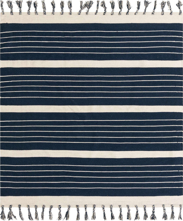 Navy and White 7' 1 x 7' 1 Chindi Cotton Square Rug