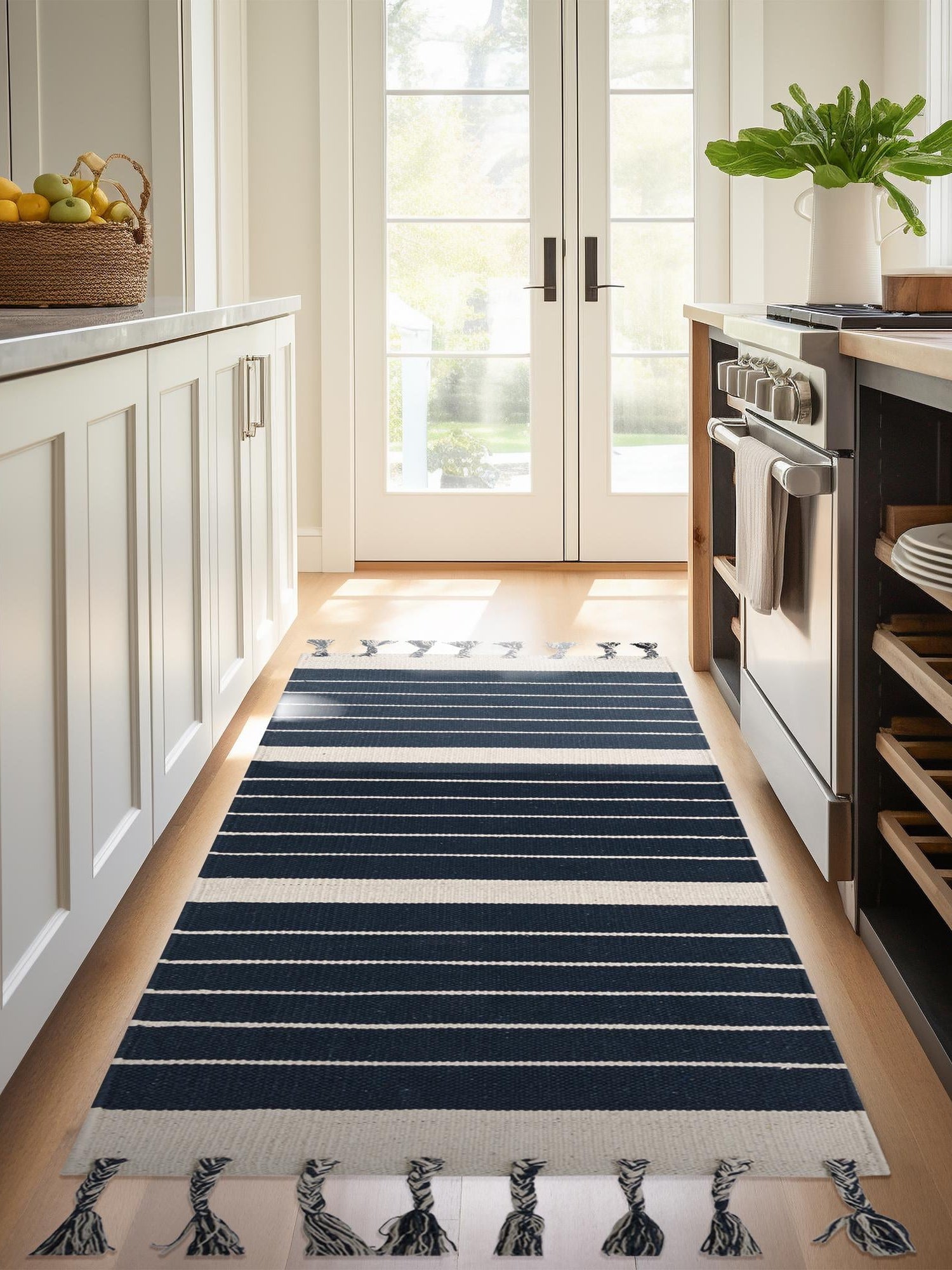Navy and White 2' 7 x 10' Chindi Cotton Runner Area Rug Interior Design Home Decor Carpet Mat for Sale at Rug Engine