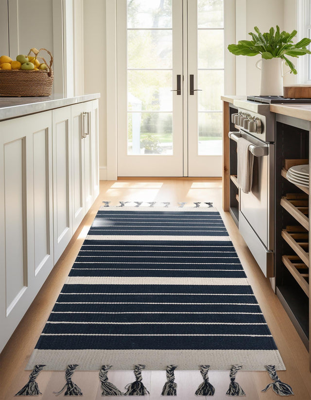 Navy and White 3' x 10' Chindi Cotton Runner Rug