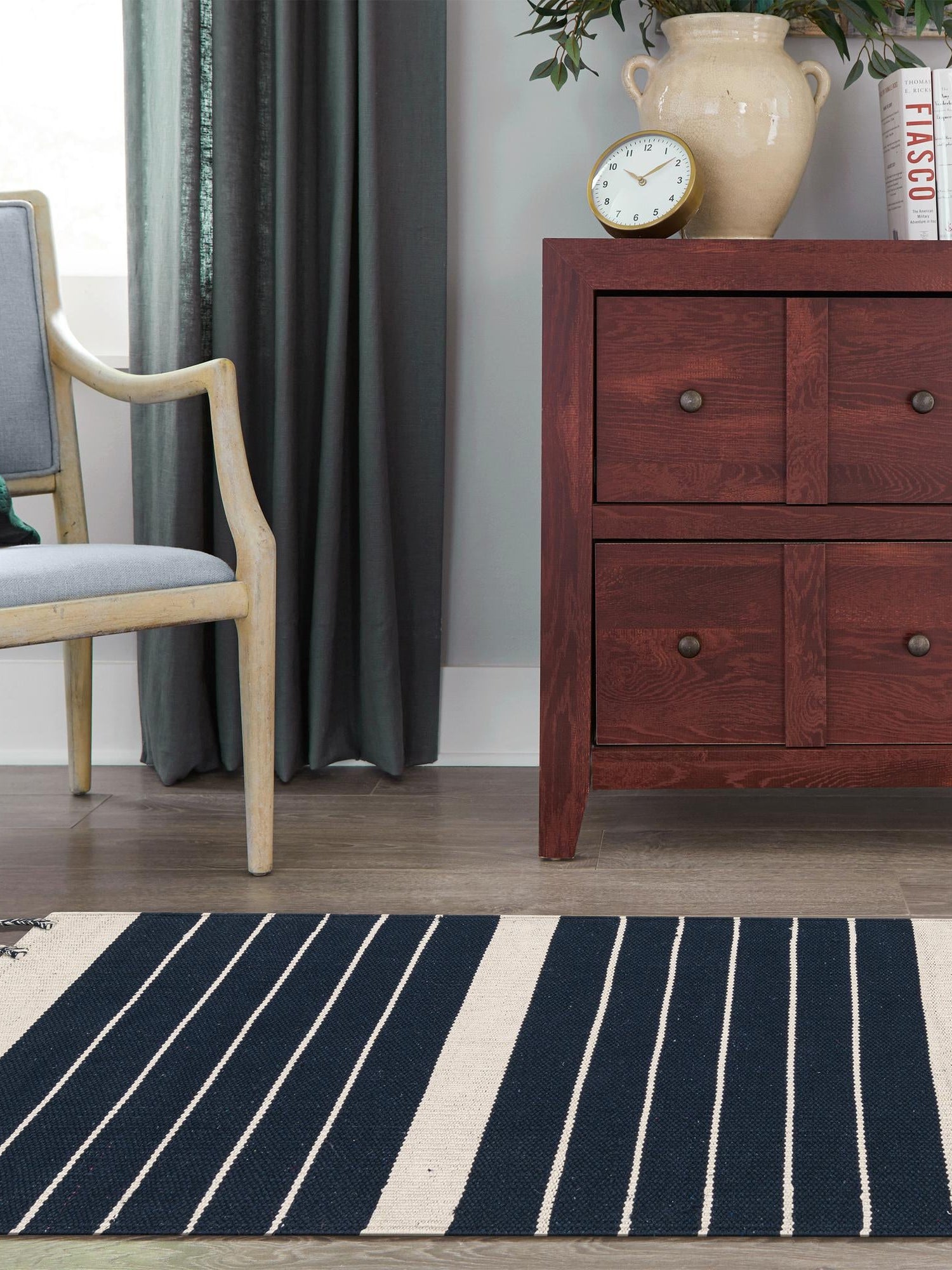 Navy and White 2' 7 x 10' Chindi Cotton Runner Area Rug Interior Design Home Decor Carpet Mat for Sale at Rug Engine