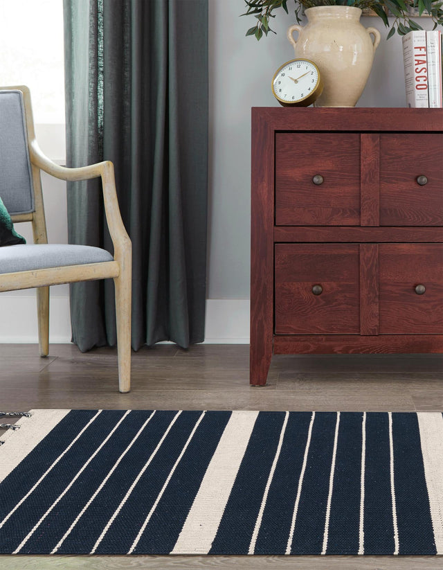 Navy and White 3' x 10' Chindi Cotton Runner Rug