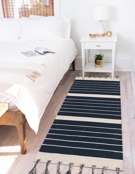 Navy and White 2' 7 x 12' Chindi Cotton Runner Area Rug Interior Design Home Decor Carpet Mat for Sale at Rug Engine