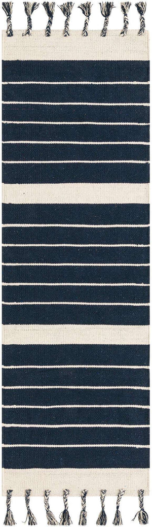 Navy and White 2' 2 x 6' 1 Chindi Cotton Runner Rug