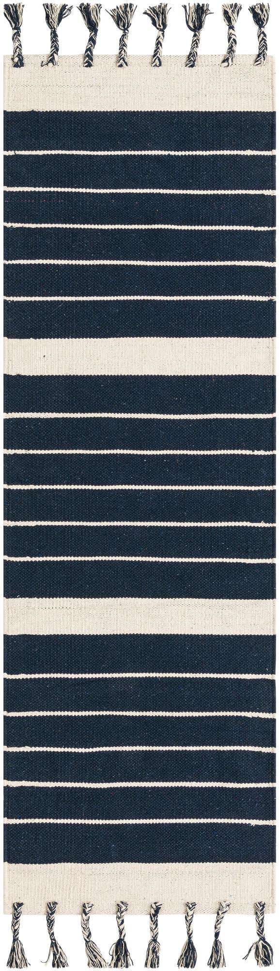 Navy and White 2' 2 x 6' 1 Chindi Cotton Runner Rug