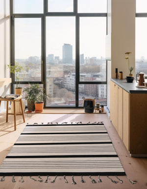 Black and White 4' 1 x 6' 1 Chindi Cotton Rectangle Rug