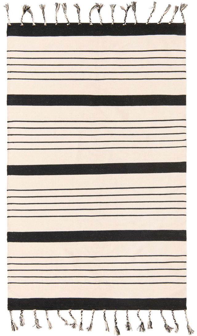 Black and White 5' 1 x 8' Chindi Cotton Rectangle Rug