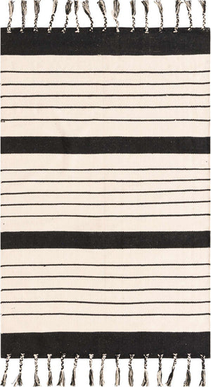Black and White 4' 1 x 6' 1 Chindi Cotton Rectangle Rug