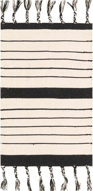 Black and White 2' x 3' 1 Chindi Cotton Rectangle Rug