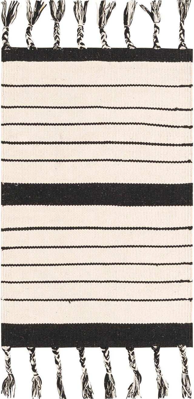 Black and White 2' x 3' 1 Chindi Cotton Rectangle Rug