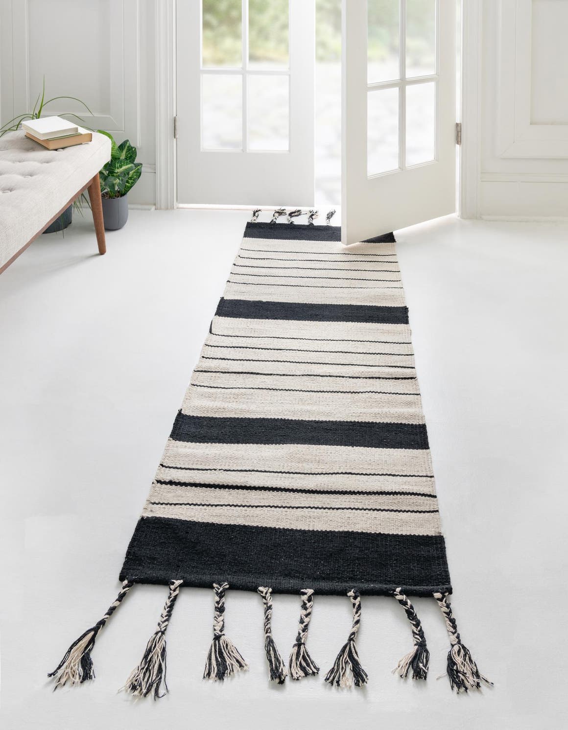Black and White 2' 7 x 12' Chindi Cotton Runner Area Rug Interior Design Home Decor Carpet Mat for Sale at Rug Engine