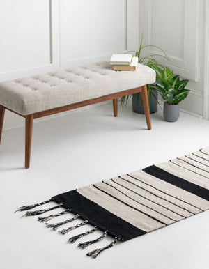 Black and White 2' 2 x 6' 1 Chindi Cotton Runner Rug