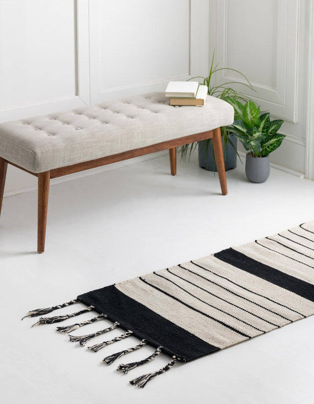 Black and White 2' 2 x 6' 1 Chindi Cotton Runner Rug