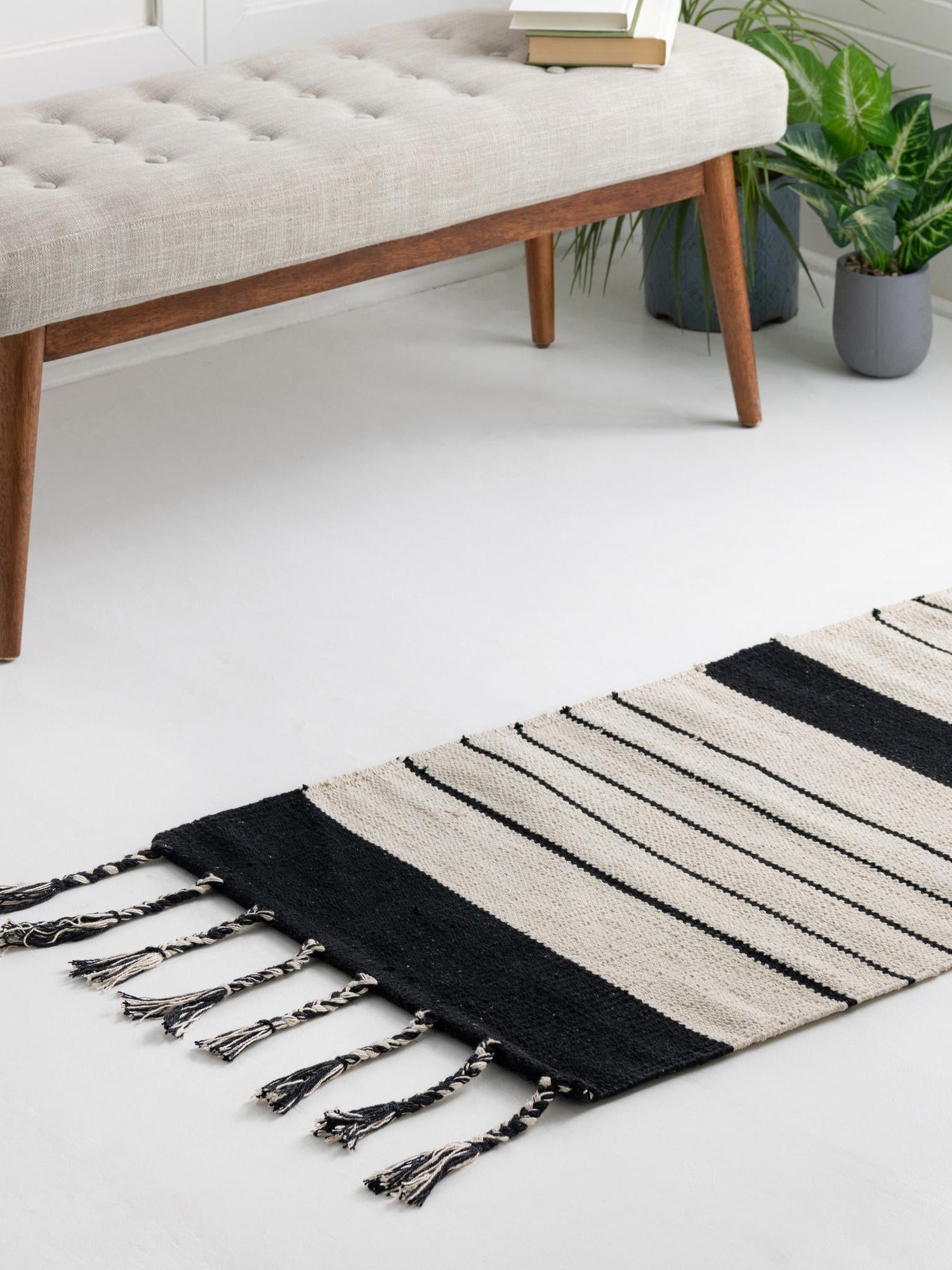 Black and White 2' 2 x 6' 1 Chindi Cotton Runner Area Rug Interior Design Home Decor Carpet Mat for Sale at Rug Engine