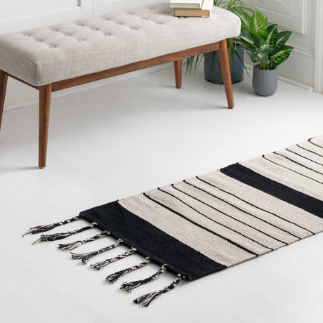 Black and White 2' 2 x 6' 1 Chindi Cotton Runner Area Rug Interior Design Home Decor Carpet Mat for Sale at Rug Engine