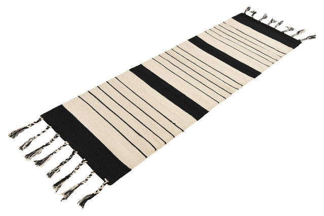 Black and White 2' 2 x 6' 1 Chindi Cotton Runner Rug
