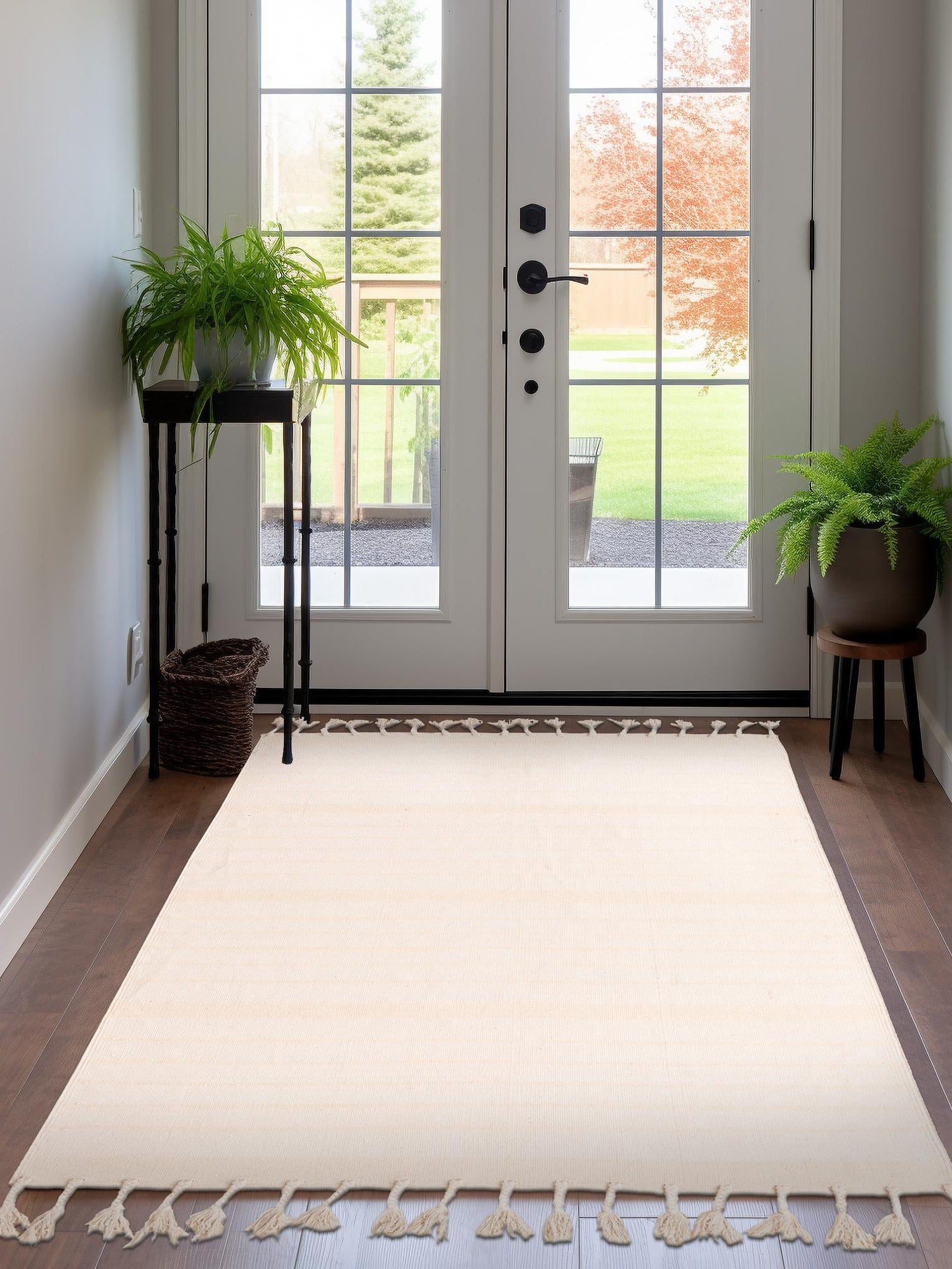 Beige and White 6' 1 x 9' Chindi Cotton Rectangle Area Rug Interior Design Home Decor Carpet Mat for Sale at Rug Engine