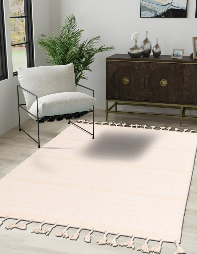 Beige and White 5' 1 x 8' Chindi Cotton Rectangle Rug