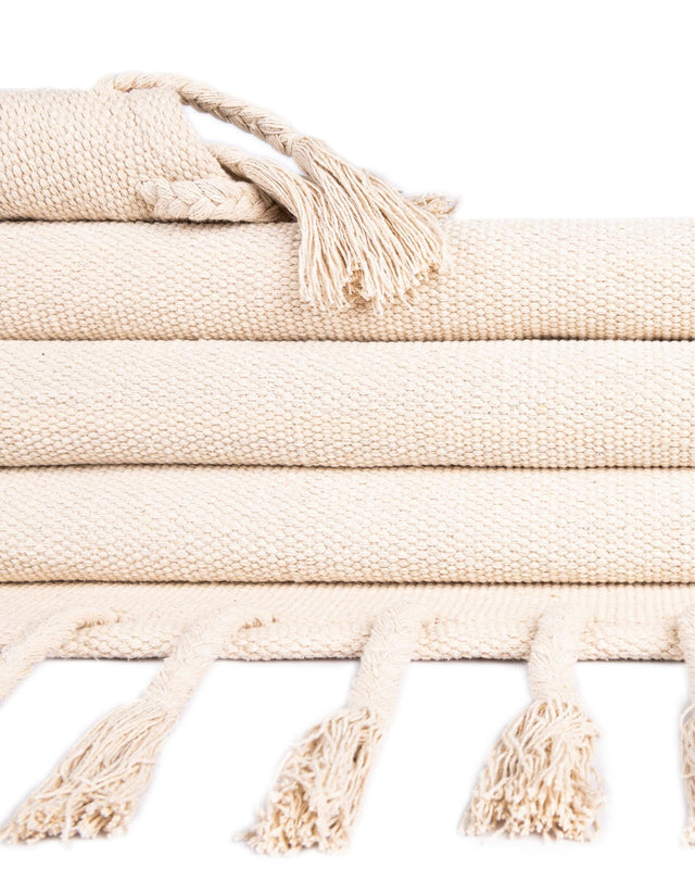 Beige and White 5' 1 x 8' Chindi Cotton Rectangle Rug