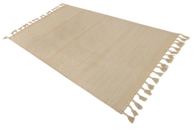 Beige and White 5' 1 x 8' Chindi Cotton Rectangle Rug