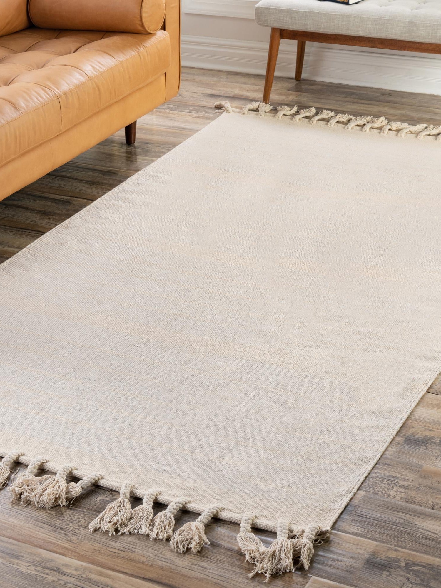 Beige and White 8' x 10' Chindi Cotton Rectangle Area Rug Interior Design Home Decor Carpet Mat for Sale at Rug Engine