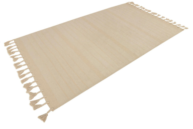Beige and White 5' 1 x 8' Chindi Cotton Rectangle Rug