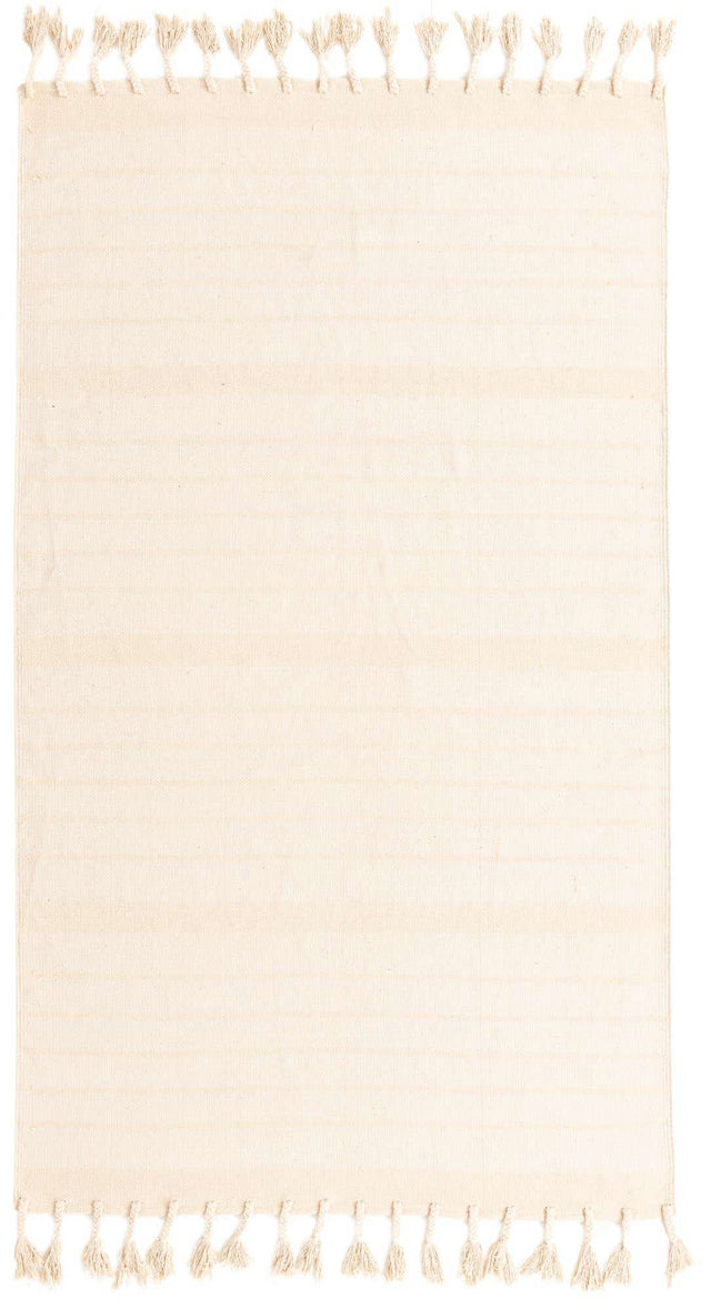 Beige and White 5' 1 x 8' Chindi Cotton Rectangle Rug