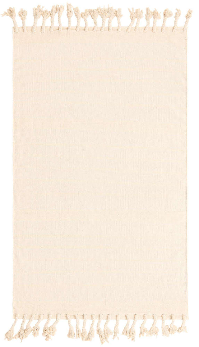 Beige and White 4' 1 x 6' 1 Chindi Cotton Rectangle Rug