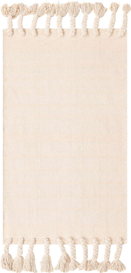 Beige and White 2' x 3' 1 Chindi Cotton Rectangle Rug