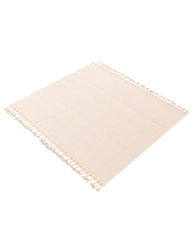 Beige and White 7' 1 x 7' 1 Chindi Cotton Square Rug