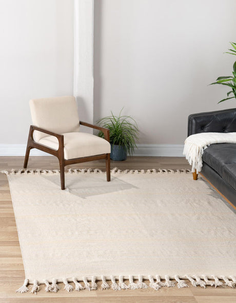 Beige and White 7' 1 x 7' 1 Chindi Cotton Square Rug