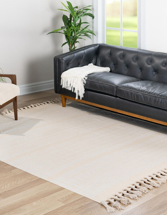Beige and White 7' 1 x 7' 1 Chindi Cotton Square Rug