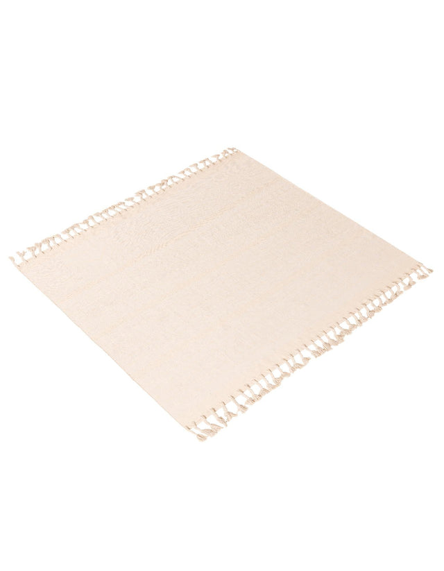 Beige and White 7' 1 x 7' 1 Chindi Cotton Square Rug