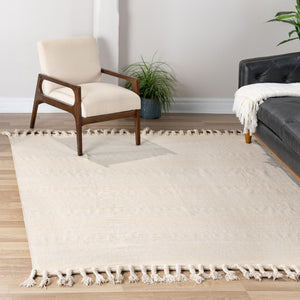 Beige and White 7' 1 x 7' 1 Chindi Cotton Square Rug