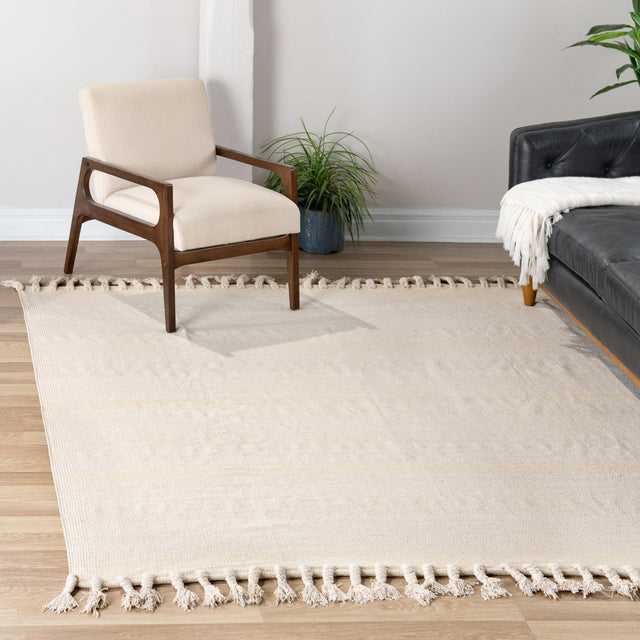 Beige and White 7' 1 x 7' 1 Chindi Cotton Square Rug