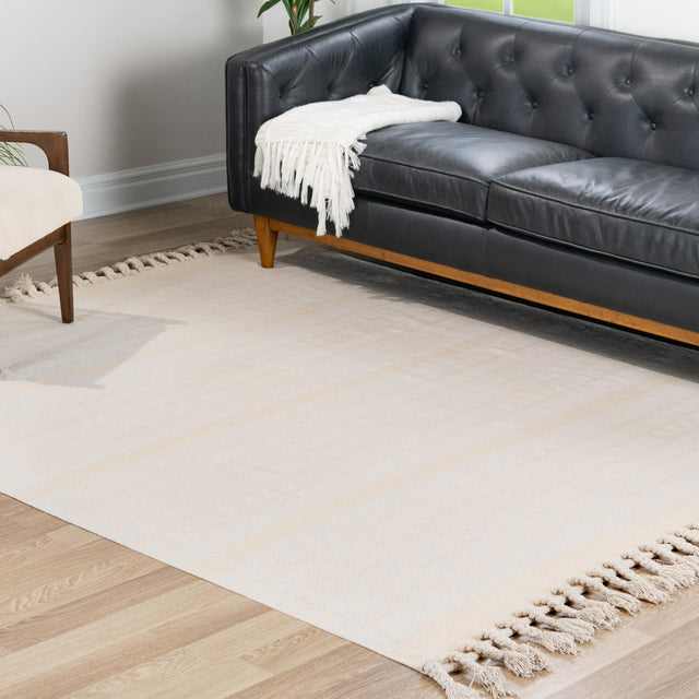 Beige and White 7' 1 x 7' 1 Chindi Cotton Square Rug