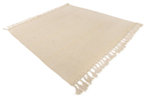Beige and White 7' 1 x 7' 1 Chindi Cotton Square Rug