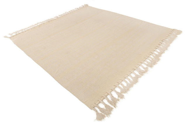 Beige and White 7' 1 x 7' 1 Chindi Cotton Square Rug