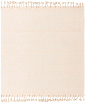 Beige and White 7' 1 x 7' 1 Chindi Cotton Square Rug