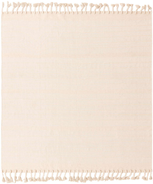 Beige and White 7' 1 x 7' 1 Chindi Cotton Square Rug