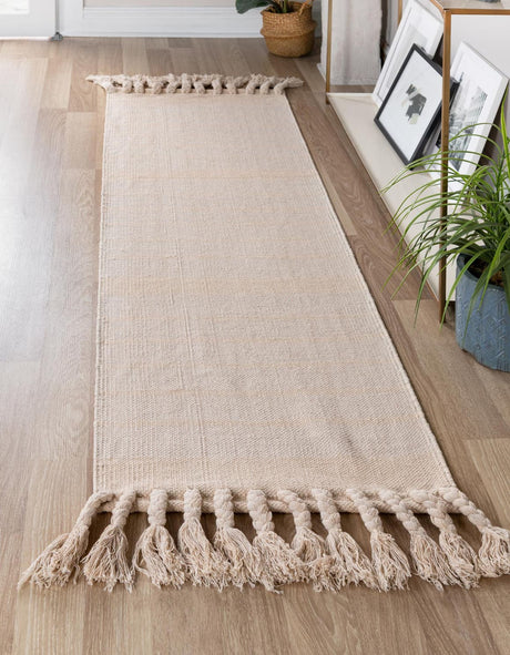 Beige and White 3' x 12' Chindi Cotton Runner Rug