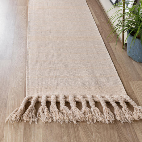 Beige and White 2' 7 x 10' Chindi Cotton Runner Area Rug Interior Design Home Decor Carpet Mat for Sale at Rug Engine