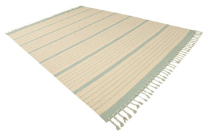 White and Aqua 10' x 14' 1 Chindi Cotton Rectangle Rug