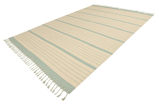 White and Aqua 10' x 14' 1 Chindi Cotton Rectangle Rug