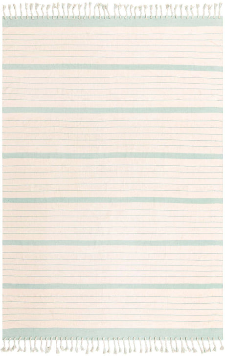 White and Aqua 10' x 14' 1 Chindi Cotton Rectangle Rug