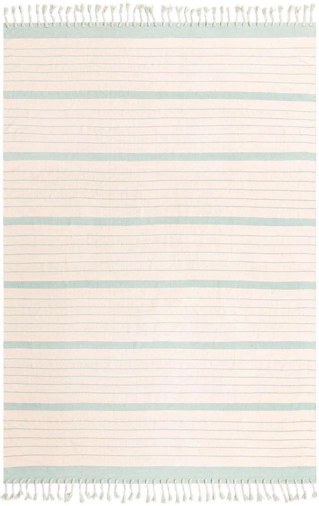 White and Aqua 10' x 14' 1 Chindi Cotton Rectangle Rug