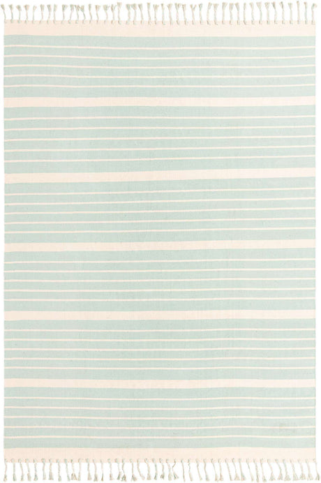 White and Aqua 9' x 12' Chindi Cotton Rectangle Rug