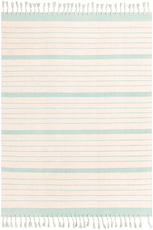 White and Aqua 8' x 10' Chindi Cotton Rectangle Rug
