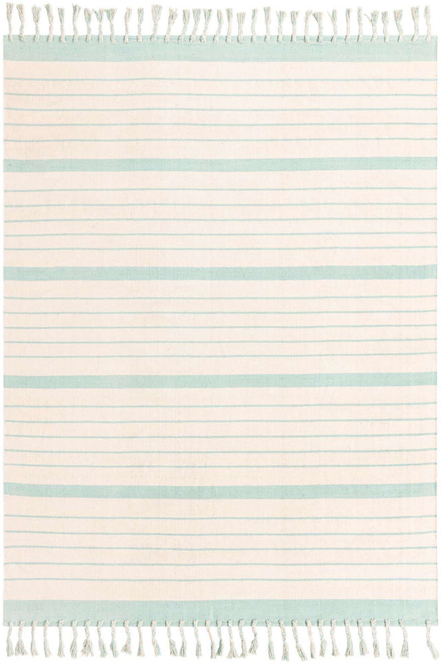White and Aqua 8' x 10' Chindi Cotton Rectangle Rug
