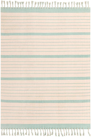 White and Aqua- 6' 1 x 9' Chindi Cotton Rectangle Rug