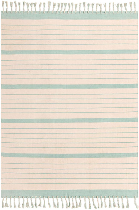 White and Aqua- 6' 1 x 9' Chindi Cotton Rectangle Rug
